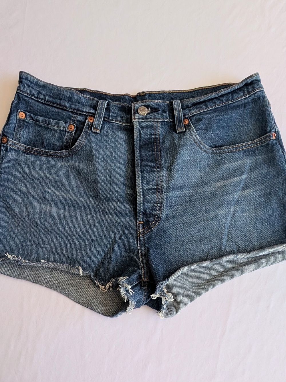 Levis 501 Classic Blue Denim Cutoff Shorts - Women's